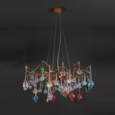 Colored Glass Drop Rose Round Chandelier